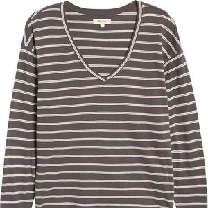 Madewell softfade cotton v-neck relaxed striped long sleeve in coal